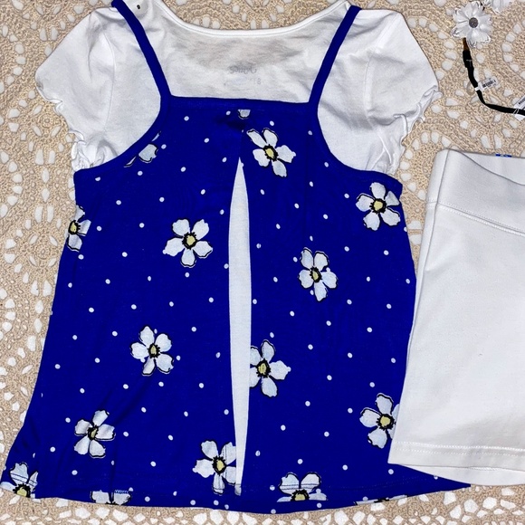 EASTER! Justice Girls Sz 8 Blue Tee & Tank Combo, Bike Shorts & Headband - Picture 3 of 7